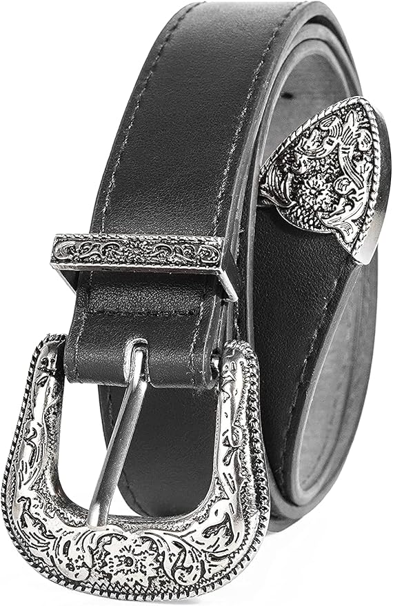 INOGIH Adjustable-Vintage-Western-Cowboy-Belt Women Men - Cowboy-Style Engraved-Buckle Belt for Jeans Pants Dresses