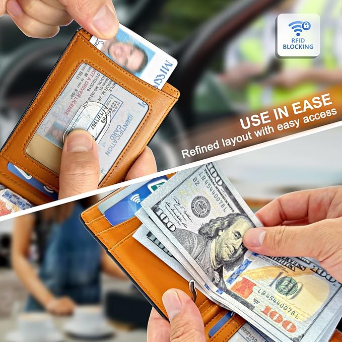 BULLIANT Men Wallet Airtag&Standard Use,Slim Front Pocket Wallet Money Clip for Gifg Men RFID Blocking 11Cards