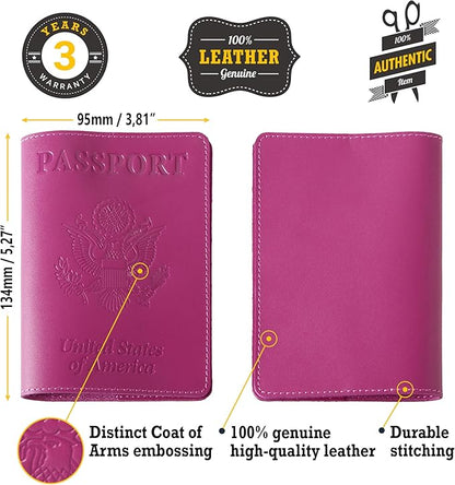 Shvigel US Leather Passport Book Cover - Thin American Travel Passport Holder - Premium International USA Passport Protector Case for Women Men (Pink)