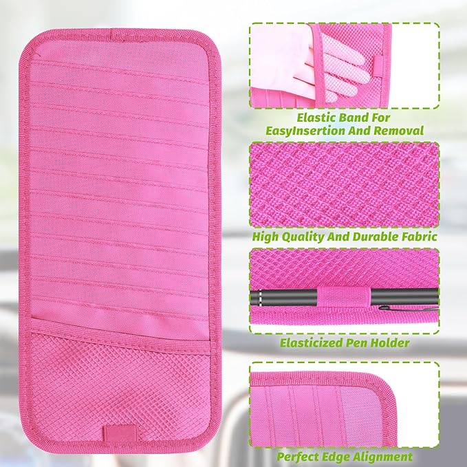 Car CD & DVD Holder - Large Capacity CD Visor Case, Vehicle Visor Storage Organizer with 12 Disc Sleeves, 1 Mesh Pocket 1 Pen Holder and & Elastic Band (Pink)