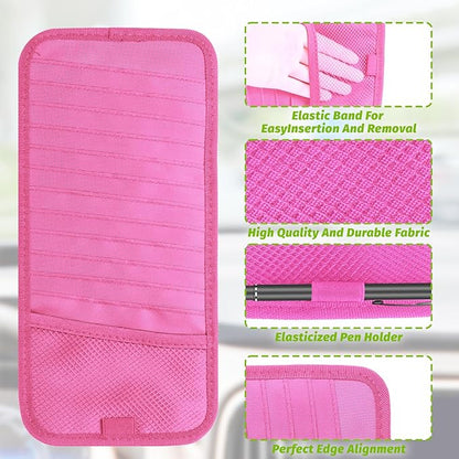 Car CD & DVD Holder - Large Capacity CD Visor Case, Vehicle Visor Storage Organizer with 12 Disc Sleeves, 1 Mesh Pocket 1 Pen Holder and & Elastic Band (Pink)