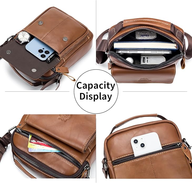 Small Leather Messenger Bag for Men, Man Bag Crossbody, Men's Shoulder Bags Leather Man Purse Handbag