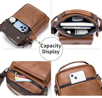 Small Leather Messenger Bag for Men, Man Bag Crossbody, Men's Shoulder Bags Leather Man Purse Handbag