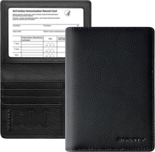 BAPHITY Genuine Leather RFID Blocking Passport Holder Wallet with Zipper Hidden Pocket,Luxury Cover for Men Women,Ideal Gift-black