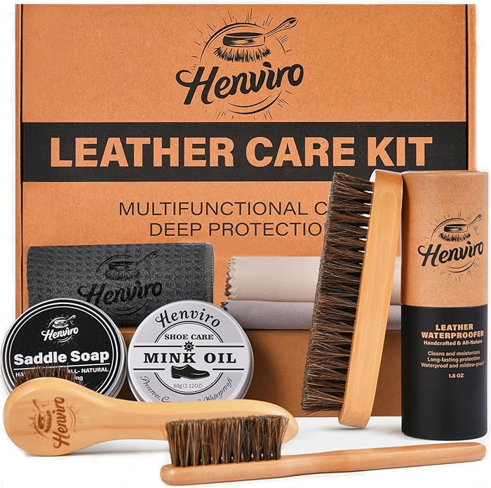 CUTEUP Leather Boot Care Kit – Mink Oil, Saddle Soap, Waterproofing Wax, Shoe Brush, Leather Cleaner and Conditioner Kit