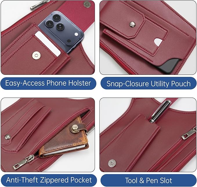Double Shoulder Armpit Bag for Men, Anti-Theft Underarm Shoulder Holster Bag with Adjustable Strap, Hidden Phone Wallet Pocket for Travel & Daily Commute (Burgundy)