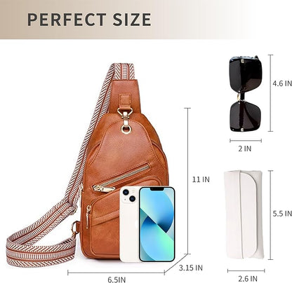 Sling Bag Set, PU Leather Sling Bag, Multi-Zipper Design for Travel, Outdoors, Valentine’s Day Gifts