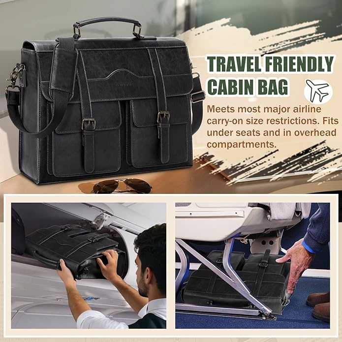 RAINSMORE Mens Messenger Bag 17 Inch Vintage Leather Laptop Briefcase Magnetic Closure Large Satchel Computer Shoulder Bag