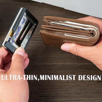 Minimalist Slim Wallet for Men,RFID Blocking Metal Wallet,Aluminum Credit Card Holder & Money Clip 12-15 Cards,Slim Rfid Front Pocket Mens Wallet,Matte Grey
