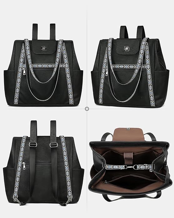 FADEON Large Laptop Tote Bag for Women Designer Leather Laptop Bag Fashion Travel Backpack Purse Shoulder Handbag