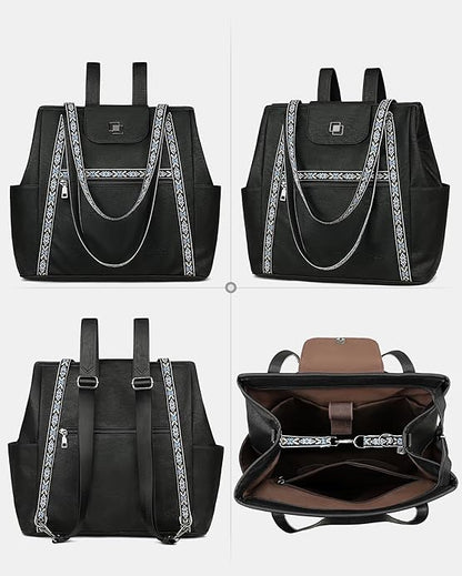 FADEON Large Laptop Tote Bag for Women Designer Leather Laptop Bag Fashion Travel Backpack Purse Shoulder Handbag