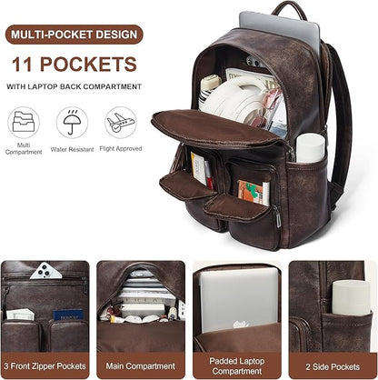 Shrrie Laptop Backpack for Women 16 Inch,Vegan Leather Travel Backpack Purse Work Business Computer Backpacks Teacher Nurse College Laptop Bookbag Casual Daypack,Two-toned Coffee