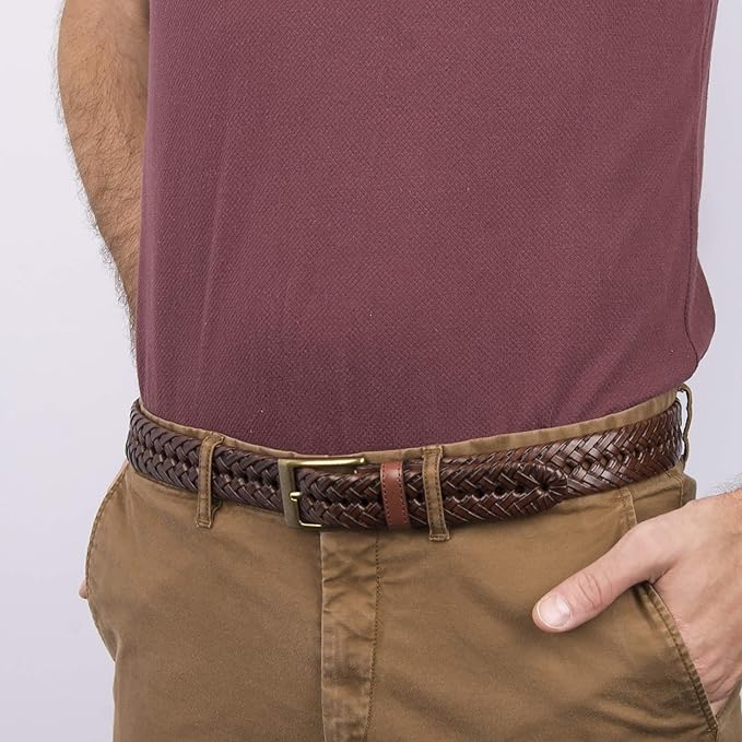 DOCKERS Men's Braided Leather Belt, Fully Adjustable Casual Strap for Everyday Wear