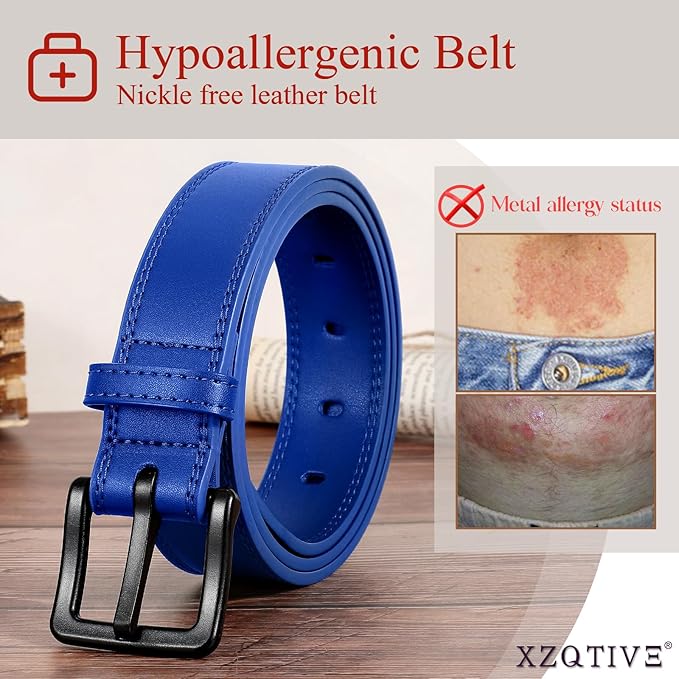 XZQTIVE Men’s Metal Free Belt Hypoallergenic Leather Belts For Jeans Dress Nickle Free TSA Belt With Black Buckle