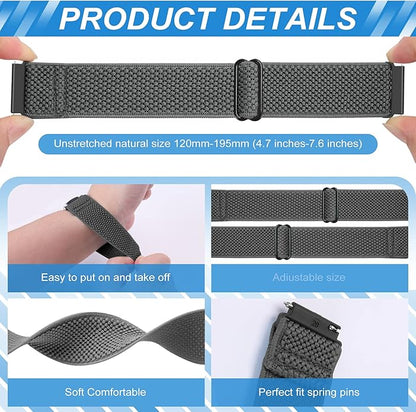 Compatible with 16mm 18mm 19mm 20mm 22mm 24mm Watch Bands Quick Release Replacement Wristband,Adjustable Stretchy Nylon Solo Loop Straps Fabric Braided Sport Elastic Bands for Men Women