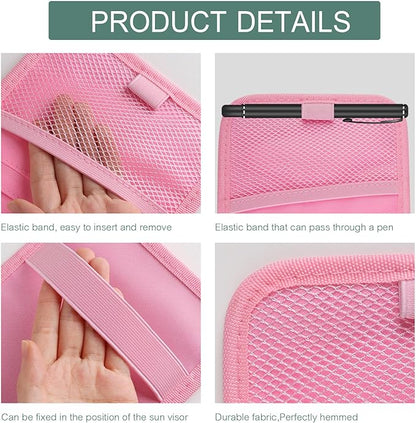 Sun Visor CD Holder, 12-Capacity Car Visor Organizer with DVD Sleeves and Mesh Pocket, Universal Visor Storage for Vehicle CD Case and Pen Holder Ergonomic Design (Pink 1 Pcs)