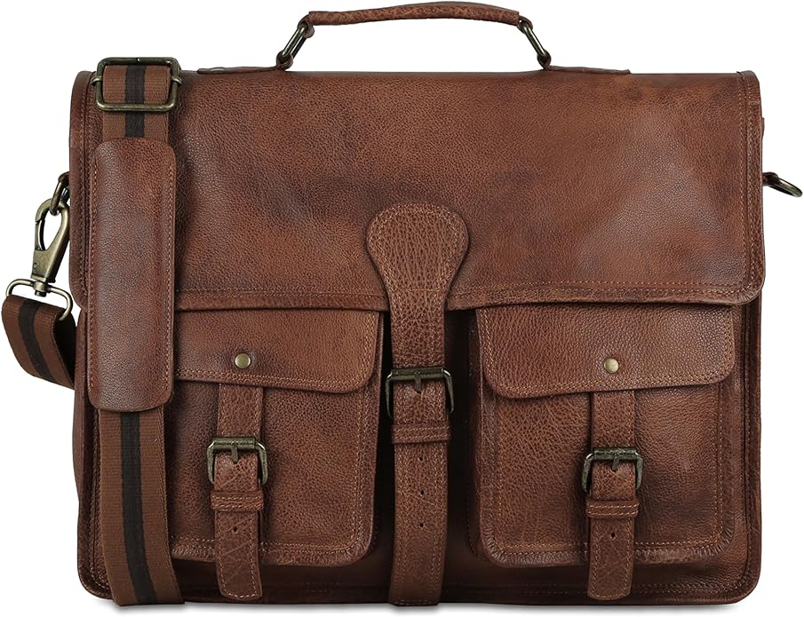 Leather briefcase 18 inch laptop messenger bag for men and women best satchel office bag