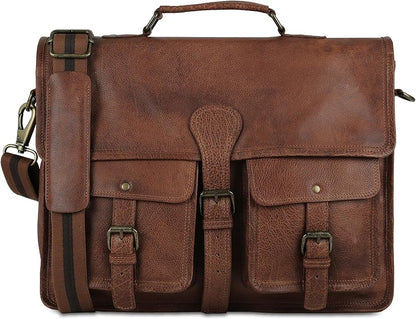 Leather briefcase 18 inch laptop messenger bag for men and women best satchel office bag