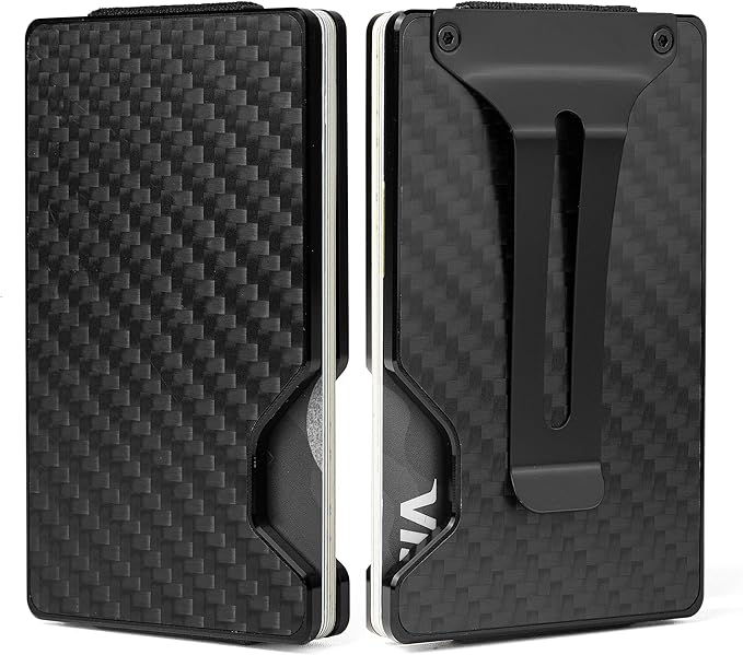 Minimalist Slim Wallet for Men,RFID Blocking Metal Wallet,Aluminum Credit Card Holder & Money Clip 12-15 Cards,Slim Rfid Front Pocket Mens Wallet,Matte Carbon Fiber
