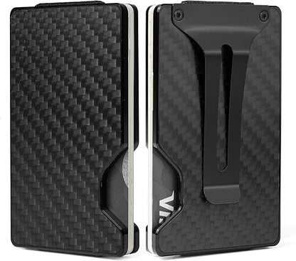 Minimalist Slim Wallet for Men,RFID Blocking Metal Wallet,Aluminum Credit Card Holder & Money Clip 12-15 Cards,Slim Rfid Front Pocket Mens Wallet,Matte Carbon Fiber