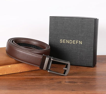 SENDEFN Men's Leather Dress Casual Belt 1 3/8" Automatic Adjustable Click Buckle Belts with Gift Box