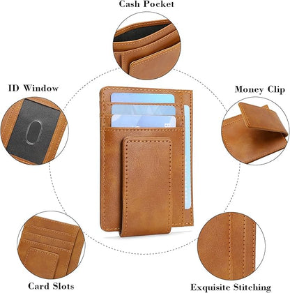 Magnetic Closure Slim Wallet for Men Leather RFID Blocking Minimalist Front Pocket Money Clip Wallet Credit Card Holder