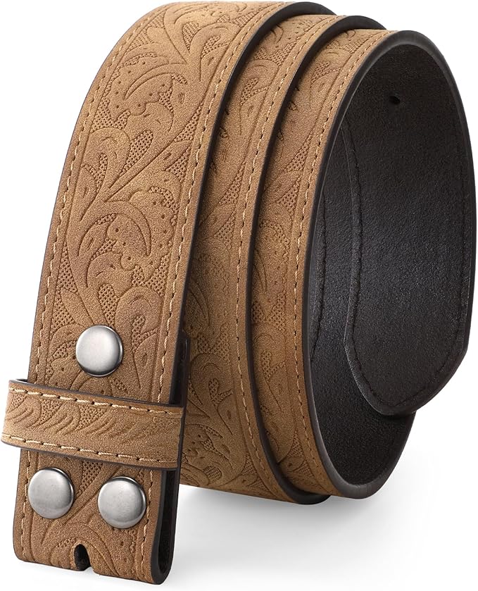 TRIWORKS Western Belt Strap for Men without Buckle 1.5" Wide Floral Engraved Embossed Leather Belt Strap