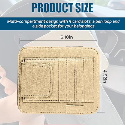 Car Sun Visor Organizer, Multi Pocket Small Vehicle Document Holder for Card Pen, Car Visor Sunglasses Holder, Auto Interior Accessories Pocket Organizer for Car Truck SUV (Beige)