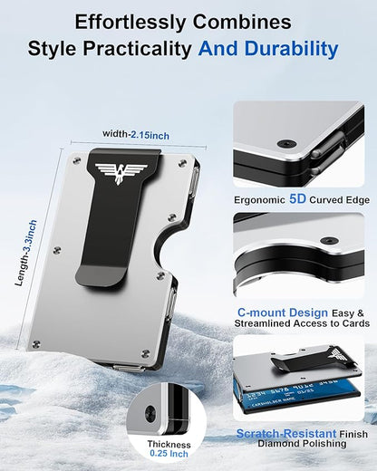 Upgraded Hinged Minimalist Wallet for Men | Slim Metal RFID Blocking Wallet | Credit Card Holder & Money Clip Holds 20 Cards | Premium Scratch-Resistant Finish | Ideal Gift for Men(AirTag Compatible)