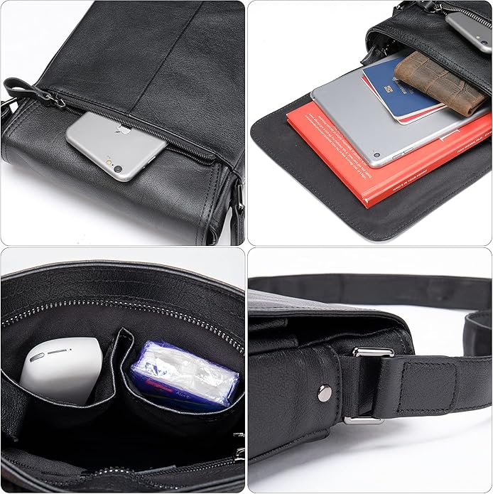 Genuine Leather Messenger Bags Mens Shoulder Crossbody purse Work Business Vintage lager Capacity