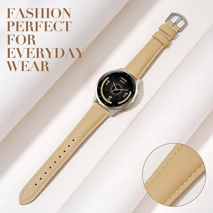 18mm Slim Leather Band Compatible with Garmin Venu 3S 41mm/Venu 4 41mm/Venu 2S/Vivoactive 4S/Vivomove 3S/Forerunner 255S/Forerunner 265S, Quick Release Thin Narrow Soft Strap for Women Men