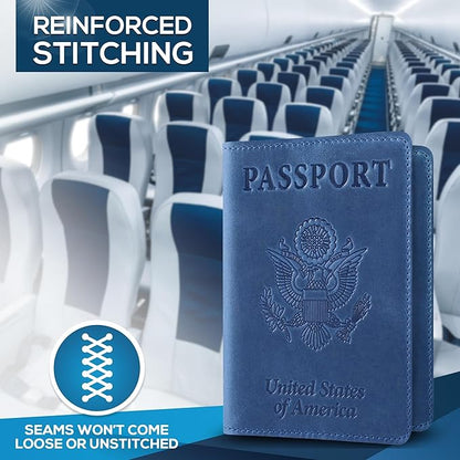 Ciana Passport Holder for Travel – PU Leather Passport Cover and Card Holder for Men & Women – Slim Passport Holder with Card Protector Slot, Travel Must Haves (Light Blue)