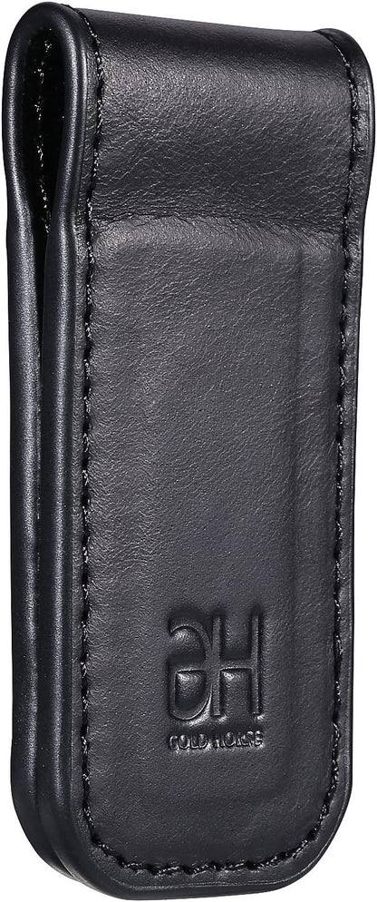 GH GOLD HORSE Slim Magnetic Money Clip Genuine Leather Business Card Holder for Men (Black)