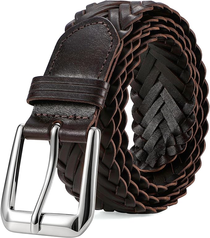 Braided Leather Belt for Men Adjustable Woven Golf Belt for Causal Shorts Pants Jeans 1.4'' Width