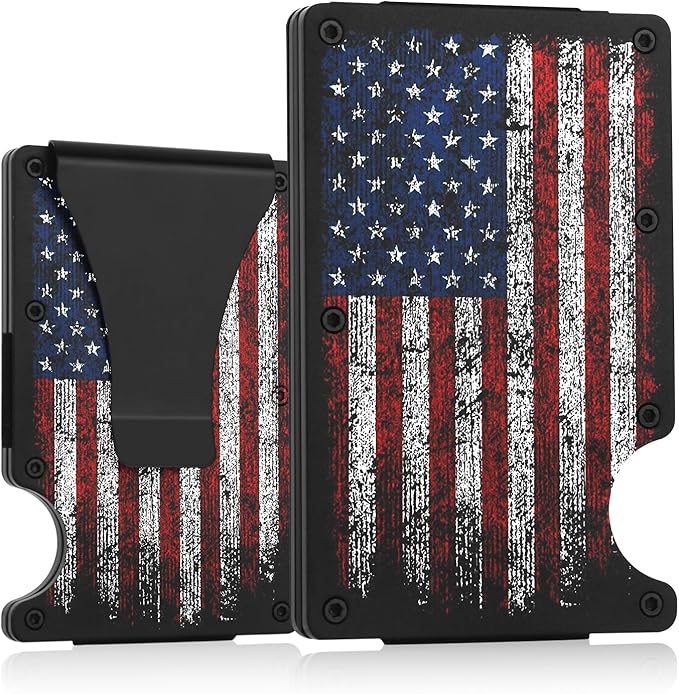 Flag Wallet for Men Minimalist Personalized Engraved Metal Wallet Slim Wallet Gifts for Soldiers Veteran Patriots(Flag 2)