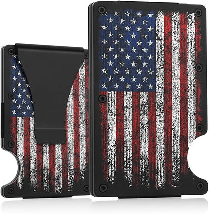 Flag Wallet for Men Minimalist Personalized Engraved Metal Wallet Slim Wallet Gifts for Soldiers Veteran Patriots(Flag 2)