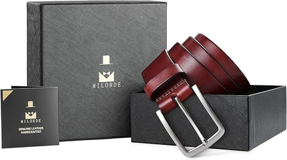 MILORDE Men's Genuine Leather Dress Belt, Handmade, 100% Cow Leather, Fashion & Classic Designs for Work Business and Casual