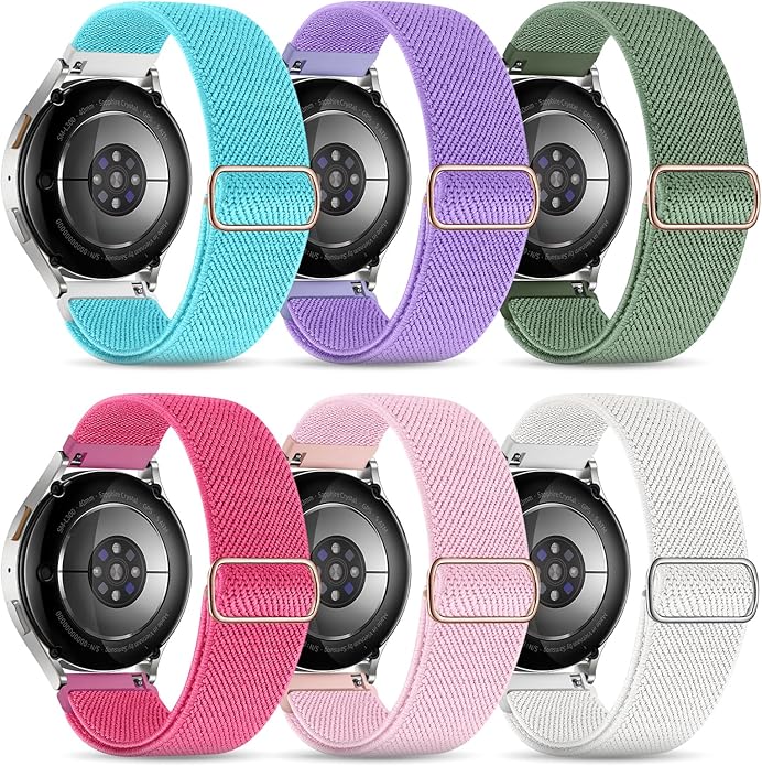 Stretchy Bands Compatible with Samsung Galaxy Watch 7 6 4 5 Band 40mm 44mm/Watch 6 4 Classic 47mm 43mm 42mm 46mm/5 Pro/FE/Active 2, 6 Pack 20mm Nylon Sport Strap for Galaxy Watch 7 Band Women Men