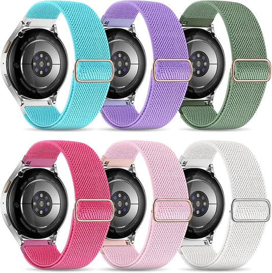Stretchy Bands Compatible with Samsung Galaxy Watch 7 6 4 5 Band 40mm 44mm/Watch 6 4 Classic 47mm 43mm 42mm 46mm/5 Pro/FE/Active 2, 6 Pack 20mm Nylon Sport Strap for Galaxy Watch 7 Band Women Men