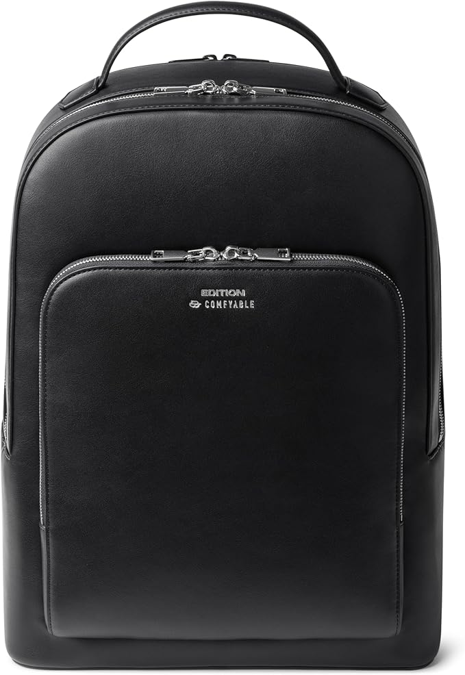Comfyable x Edition Premium Vegan Leather Backpack for 13" 14" 15" 16" Laptops, Business Trip Backpack with Trolley Strap & YKK Zipper, Water-repellent Durable Bag for Men Women, Daypack for Work