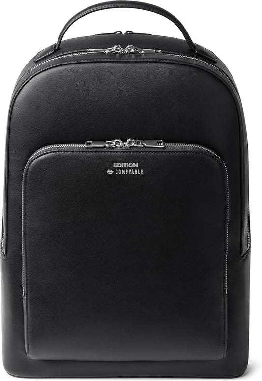 Comfyable x Edition Premium Vegan Leather Backpack for 13" 14" 15" 16" Laptops, Business Trip Backpack with Trolley Strap & YKK Zipper, Water-repellent Durable Bag for Men Women, Daypack for Work
