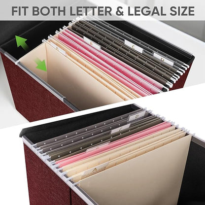 BALEINE File Organizer Box with Lid, Collapsible File Folder Organizer with Plastic Slide, Hanging File Folder Box for Office Document Storage (1 Pack, Red)