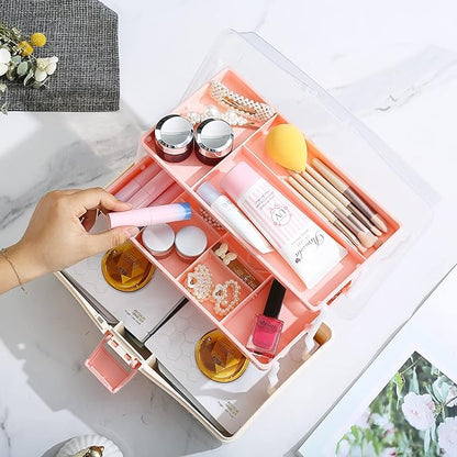 Kinsorcai 2PCS 12'' Three-Layer Clear Plastic Storage Box/Tool Box, Multipurpose Organizer and Portable Handled Storage Case for Art Craft and Cosmetic (White)