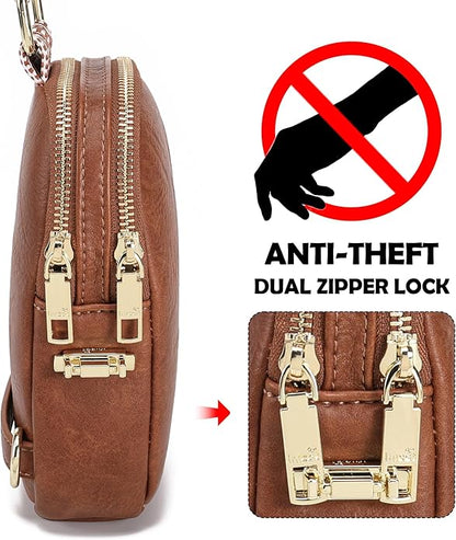 INICAT Anti Theft Crossbody Bag for Women, Small RFID Blocking Sling Purse with Zipper Lock for Travel, Vegan Leather