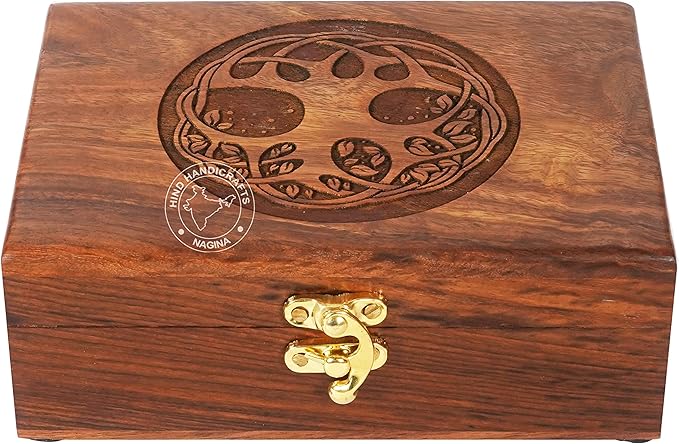 Rosewood Handmade Wooden Urn Tree of Life Engraving Handcarved Jewellery Box for Women-Men Jewel | Home Decor Accents | Decorative Boxes | Storage & Organiser (7" x 5.5" x 3.5", Tree - 6)