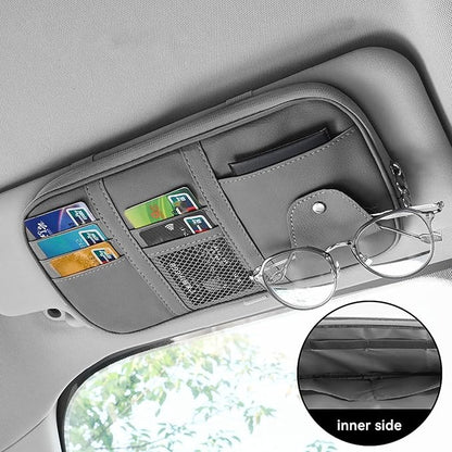 Car Sun Visor Organizer, Sunglass Holder and Storage Pocket, Card Cash Pouch with Multi-Pocket Net Zipper, Case Bag for License Pen Key, Auto Accessories for Truck, SUV, Van (Gray)