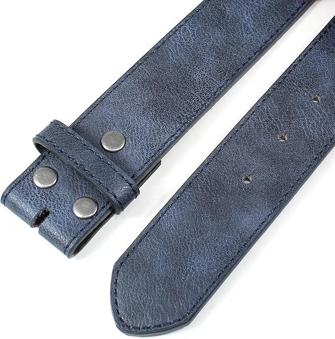 BC Belts Leather Belt Strap with Vintage Distressed Texture 1.5" Wide with Snaps and without Buckle