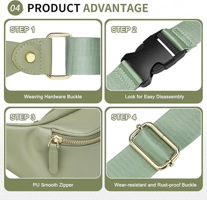 Faux Leather Belt Bag for Women, Crossbody Fanny Pack with Adjustable Strap, Back Zipper Pocket, Large Capacity Waist Pack for Travel, Concerts, Green