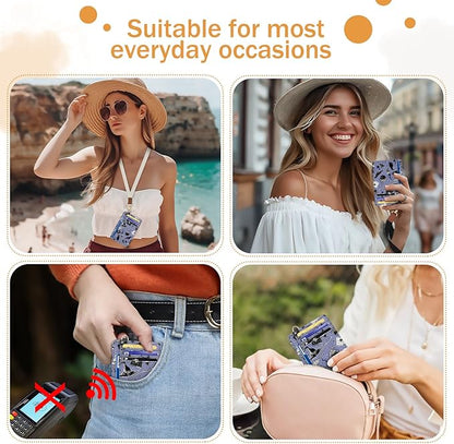 Yonlevres Credit Card Holder Slim Wallet, Magic Goth RFID Wallet Women Front Pocket Small Card Holder Travel Cute Funny Thin Card Case ID Window PU Leather RFID Blocking Card Organizer Gifts Girls