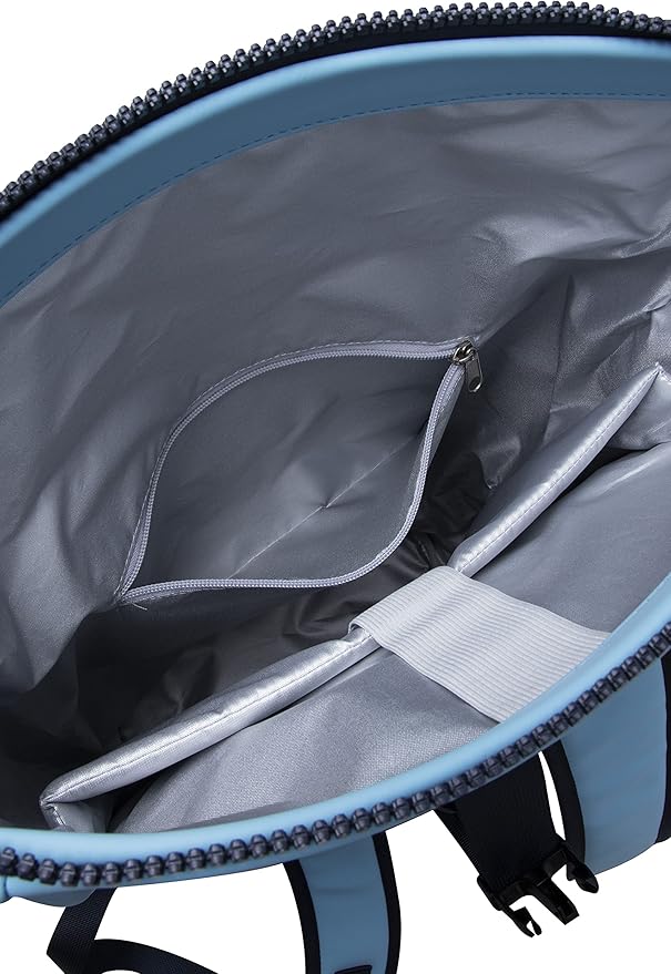 X RAY Roll Top Laptop Backpack for Men Women, PU Leather Expandable Roll Up Backpack Capacity Adjustable 22L & Fits 15.6" Laptop, Carolina Blue/Navy